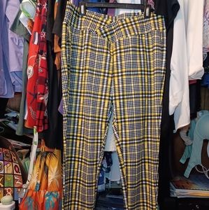 Light stretch band yellow plaid XL pants
